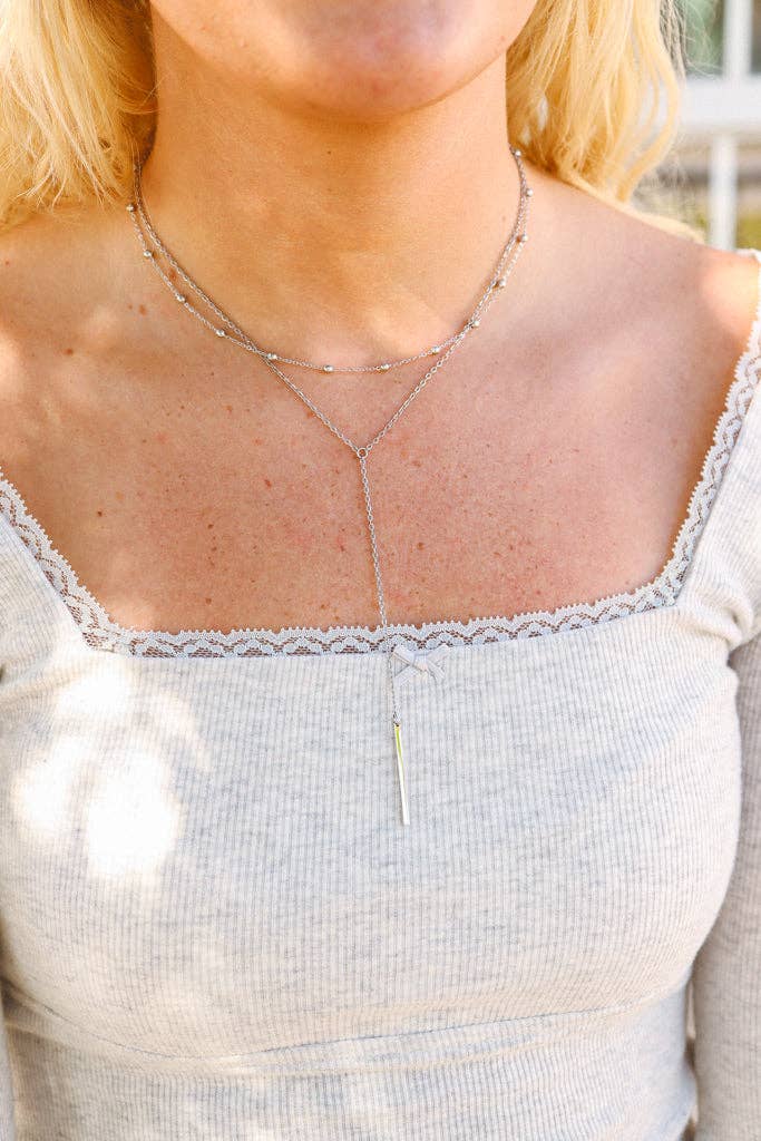 #212 | 18K Gold PVD Stainless Steel Drop Bar Lariat Necklace