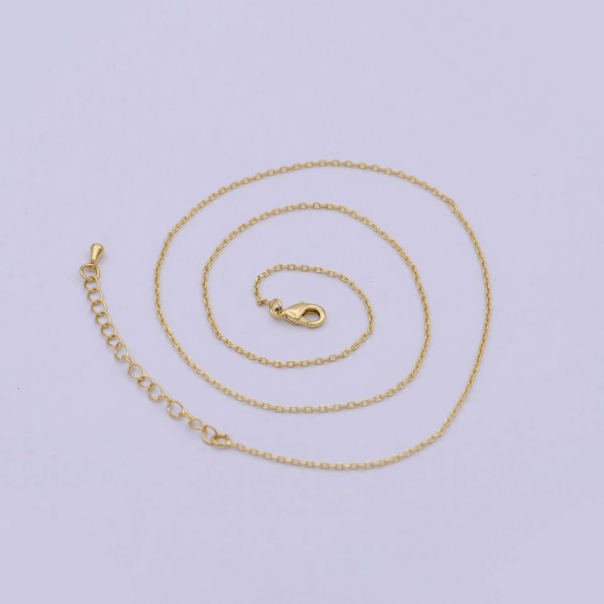 (#17) Dainty Cable Chain 24K Gold Filled Chain Necklace 17.7 inch + 2 inch long extension