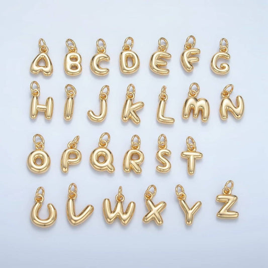 (#84) 16K Gold Filled 10mm Initial Letter Chubby Balloon Mini Charm