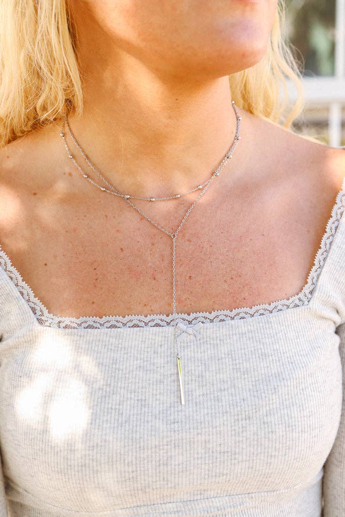 #212 | 18K Gold PVD Stainless Steel Drop Bar Lariat Necklace