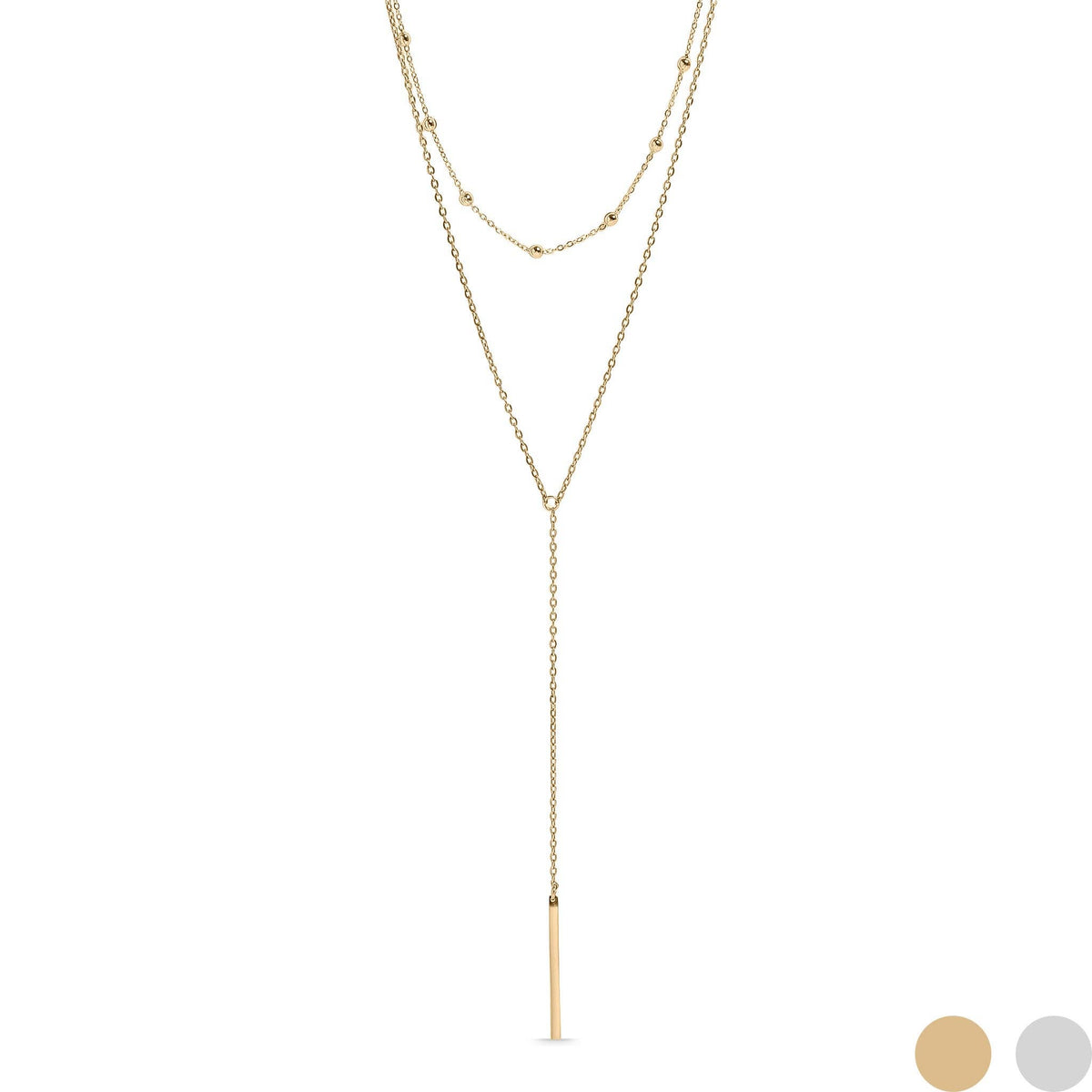 #212 | 18K Gold PVD Stainless Steel Drop Bar Lariat Necklace