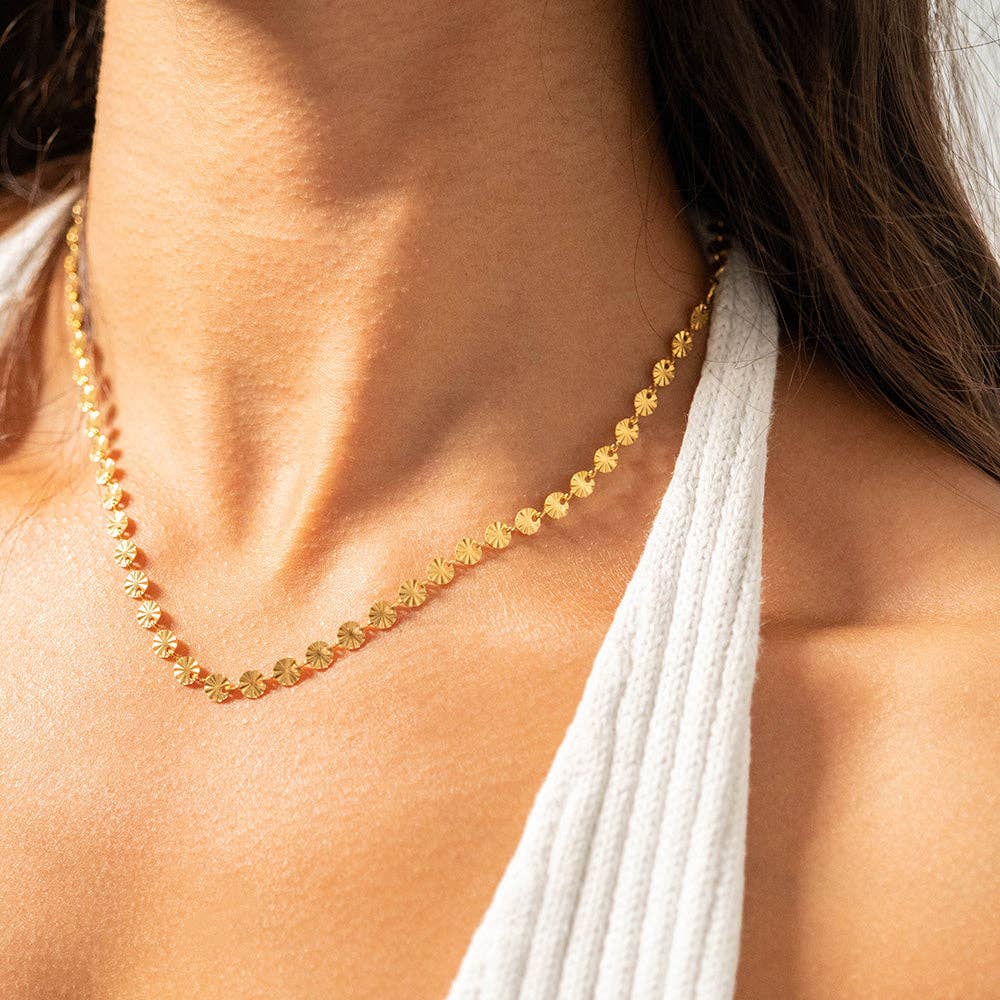 #207 18K Gold PVD Stainless Steel Sunburst Chain Necklace