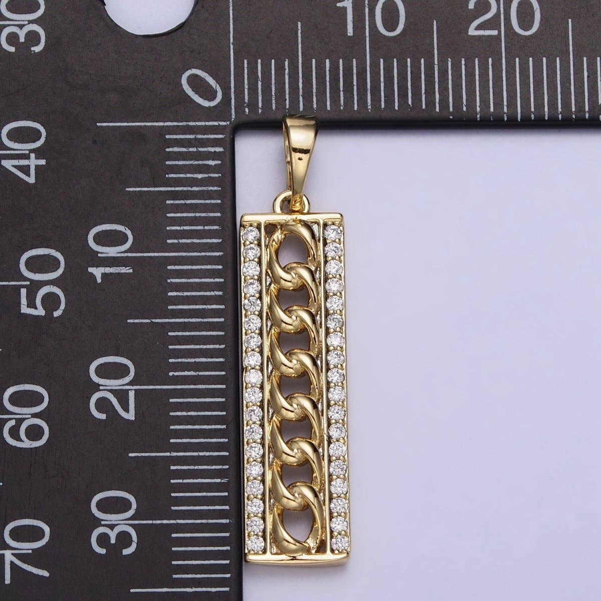 #235 | 14K Gold Filled Micro Paved Curb 34mm Bar Tag Rectangular Pendant