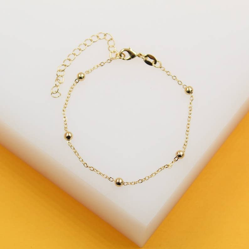 #203 18K Gold Filled Beaded Cable Chain Bracelet (F63)(I138A)