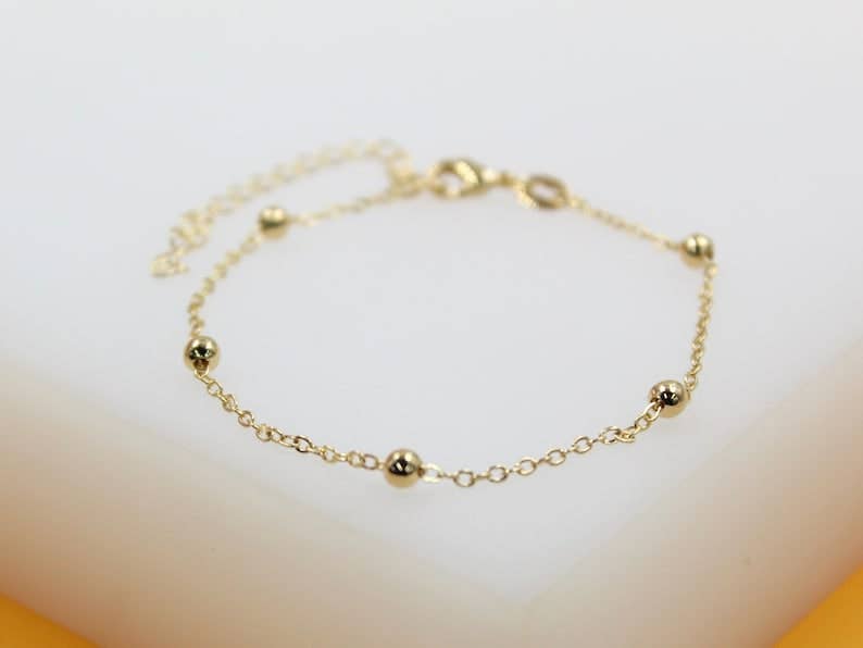 #203 18K Gold Filled Beaded Cable Chain Bracelet (F63)(I138A)