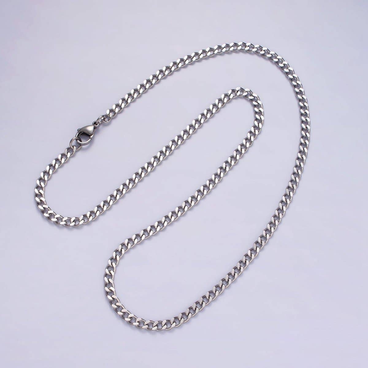 (#79) 4mm Wide Gold Filled Chain - 23.6" Unisex Silver Cuban Link Chains Necklace