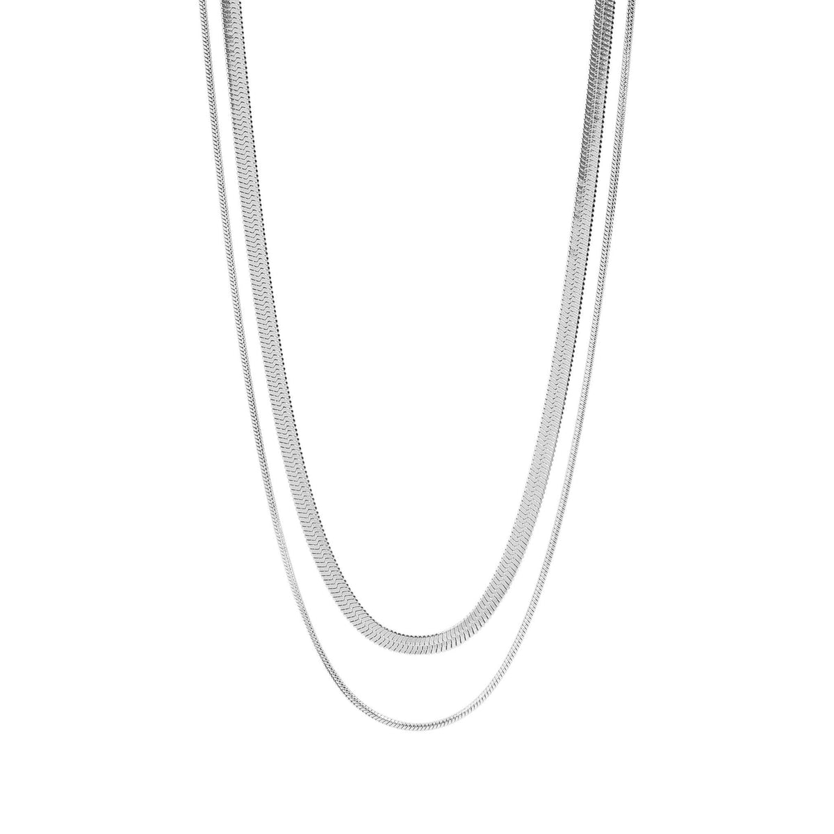 #211 18K Gold PVD Stainless Steel Herringbone and Snake Layered Necklace