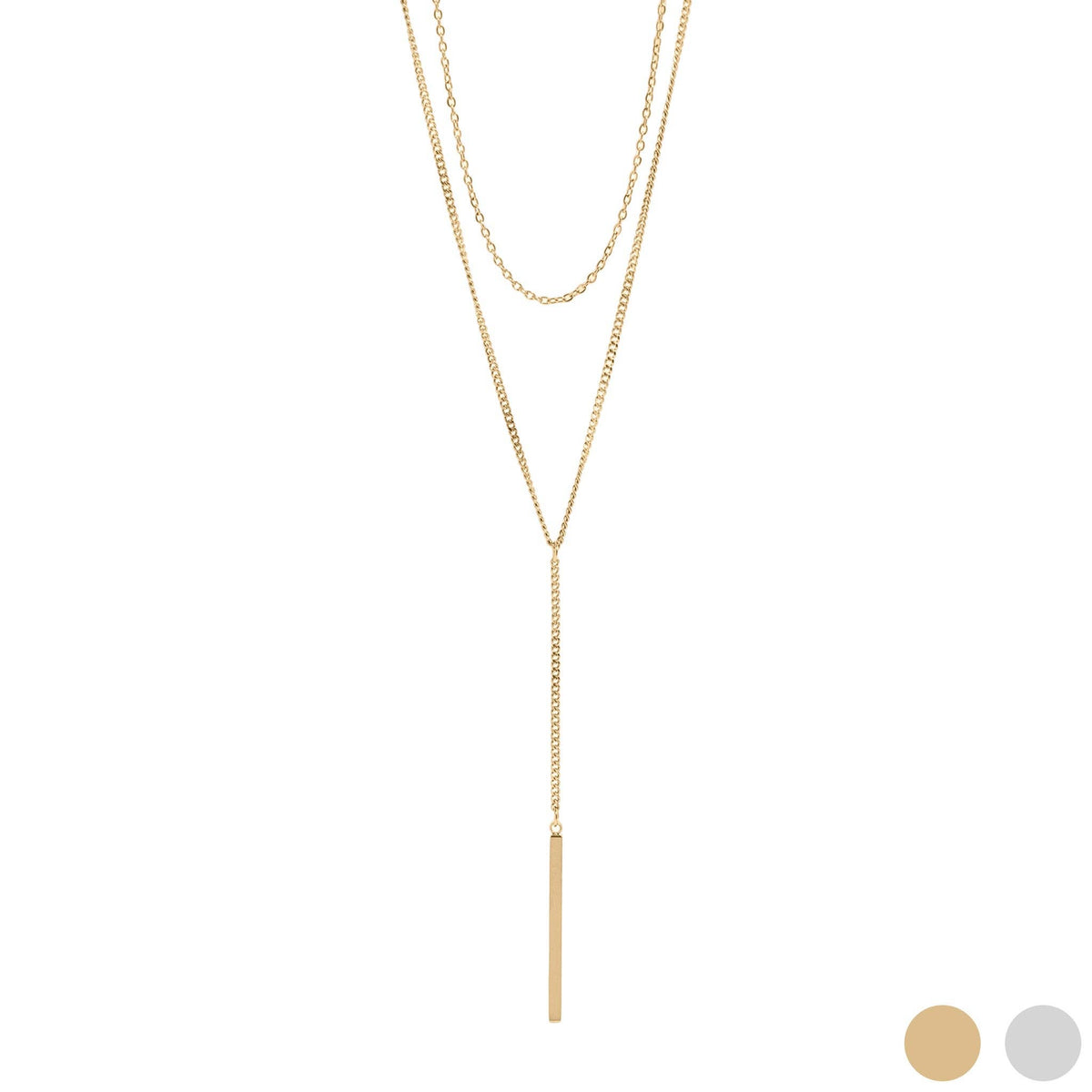 #210 18K Gold PVD Stainless Steel Y-Shaped Bar Pendant Layered Lariat Necklace
