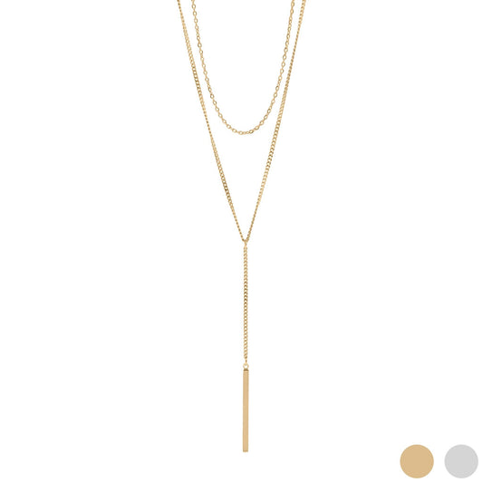 #210 18K Gold PVD Stainless Steel Y-Shaped Bar Pendant Layered Lariat Necklace