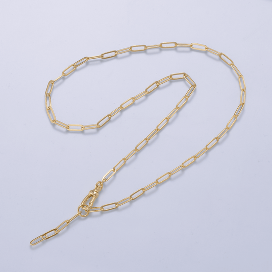 #222 | 16K Gold Filled 3mm Minimalist Paperclip Lariat Chain 18 Inch Necklace