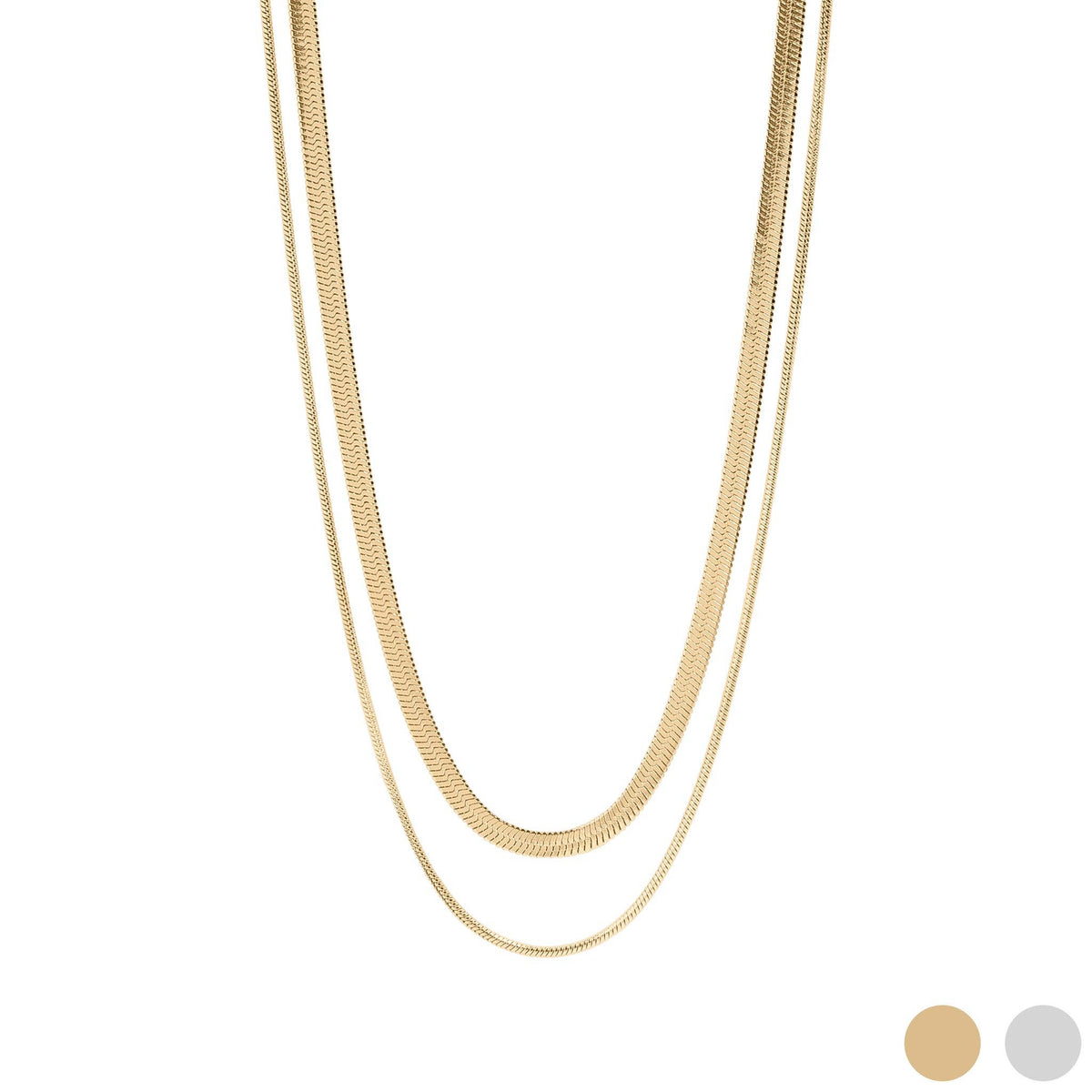 #211 18K Gold PVD Stainless Steel Herringbone and Snake Layered Necklace
