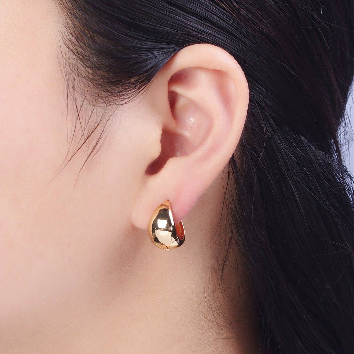 #220 | 24K Gold Filled Wide Chubby Band Hoops Huggie Earrings