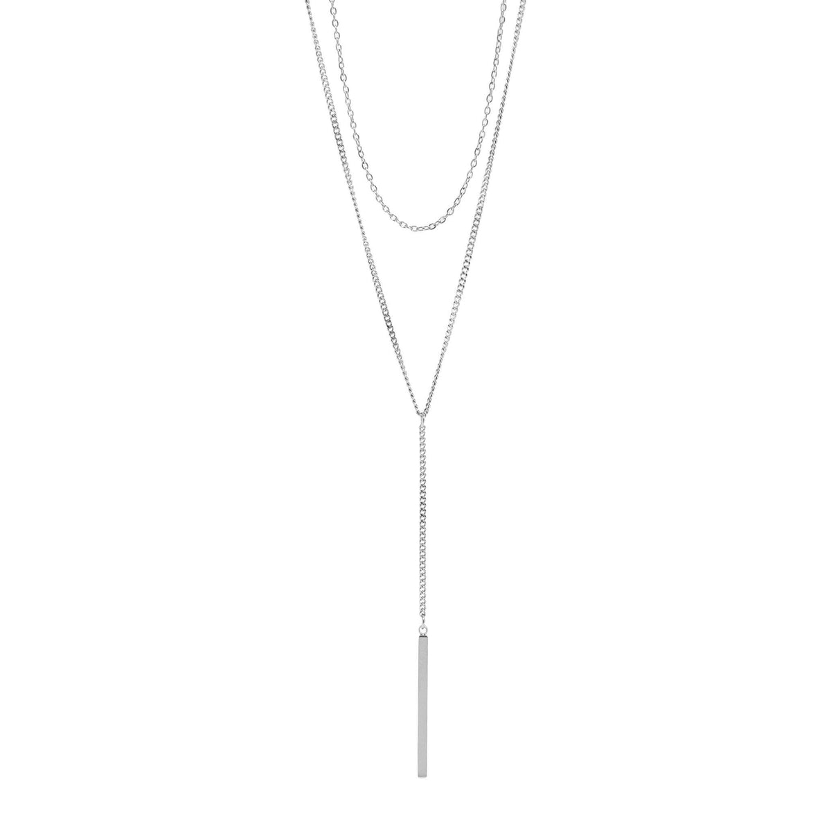 #210 18K Gold PVD Stainless Steel Y-Shaped Bar Pendant Layered Lariat Necklace