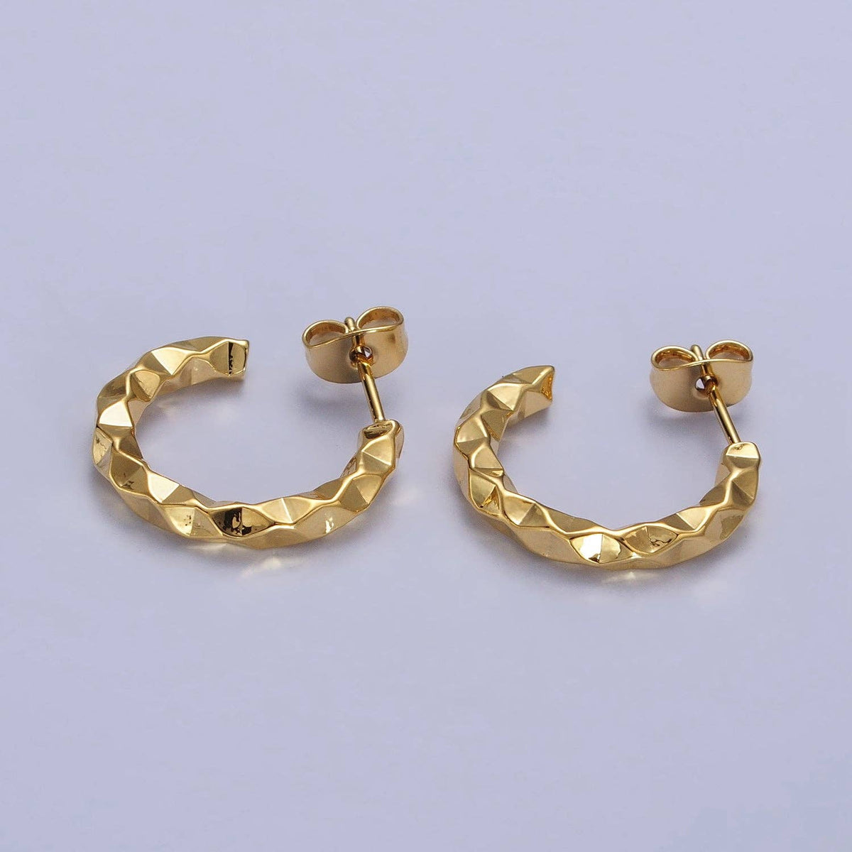 #240 | 16K Gold Filled Hammered Geometric Abstract C-Shaped Hoops Earring