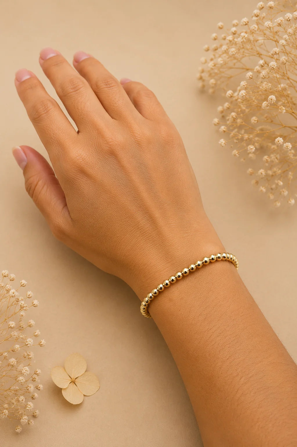 (#91) Gold Filled Beads Bracelet 6.5in 3mm