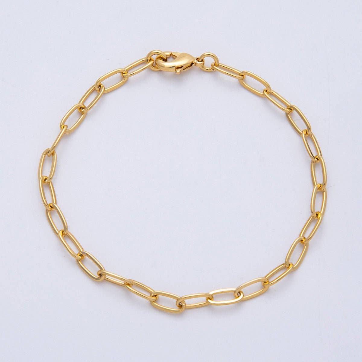 (#9) 18K Gold Filled 7.4mm x 3.6mm Minimalist Paperclip Chain 6.5 Inch Bracelet