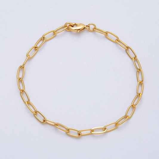 (#9) 18K Gold Filled 7.4mm x 3.6mm Minimalist Paperclip Chain 6.5 Inch Bracelet