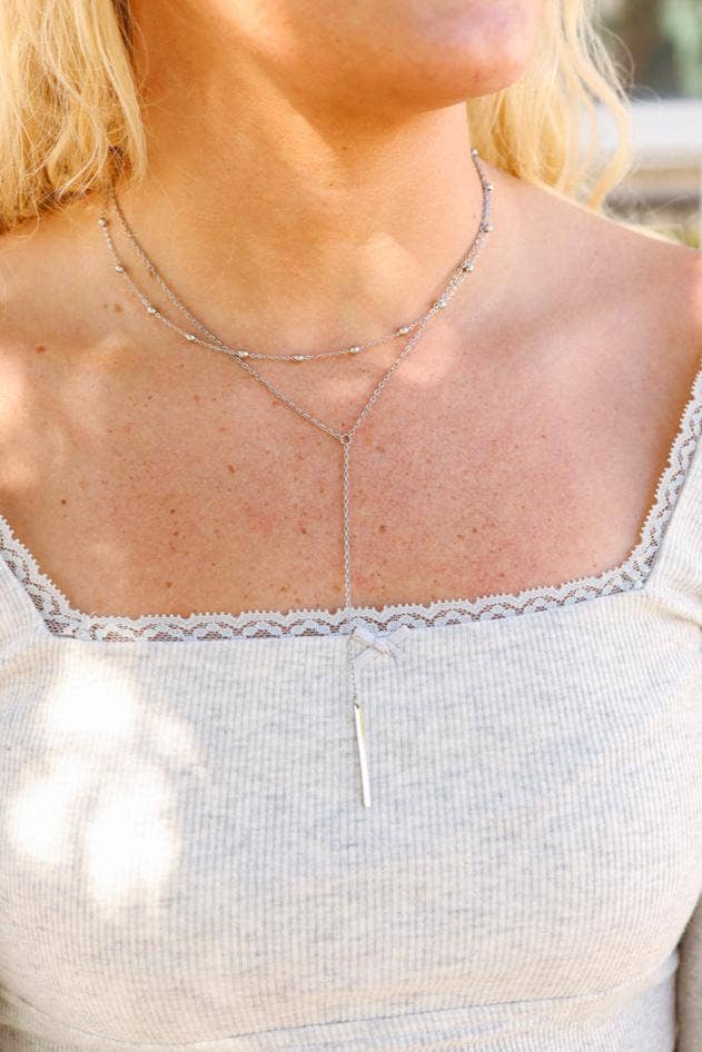 #212 | 18K Gold PVD Stainless Steel Drop Bar Lariat Necklace