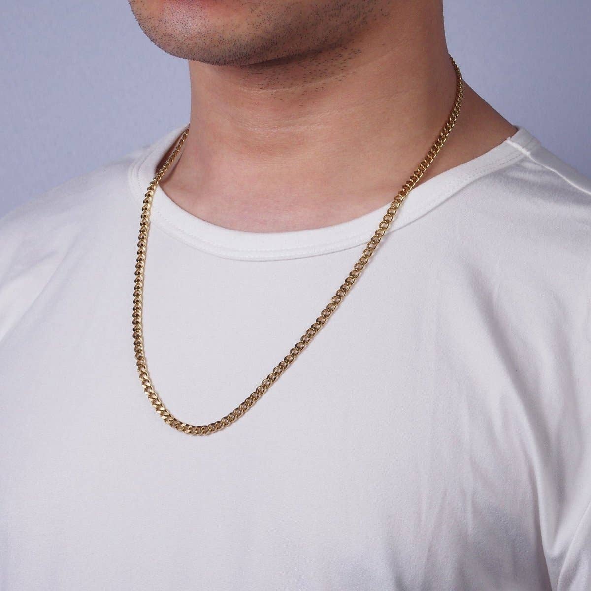 (#79) 4mm Wide Gold Filled Chain - 23.6" Unisex Silver Cuban Link Chains Necklace