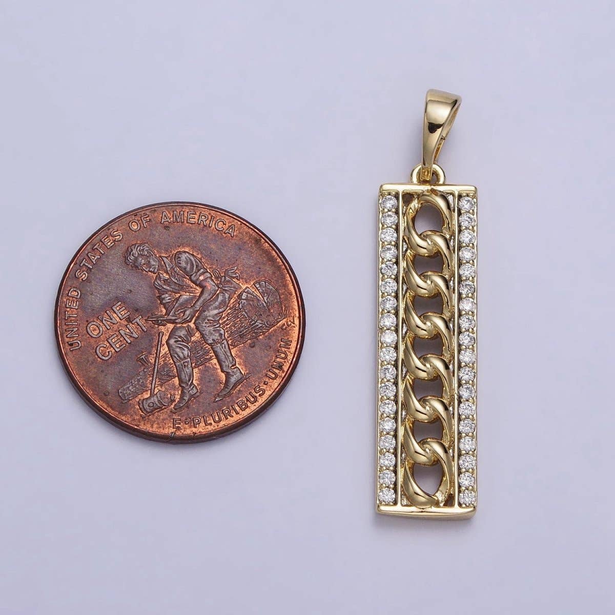 #235 | 14K Gold Filled Micro Paved Curb 34mm Bar Tag Rectangular Pendant