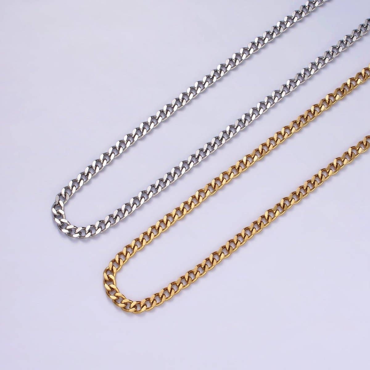 (#79) 4mm Wide Gold Filled Chain - 23.6" Unisex Silver Cuban Link Chains Necklace