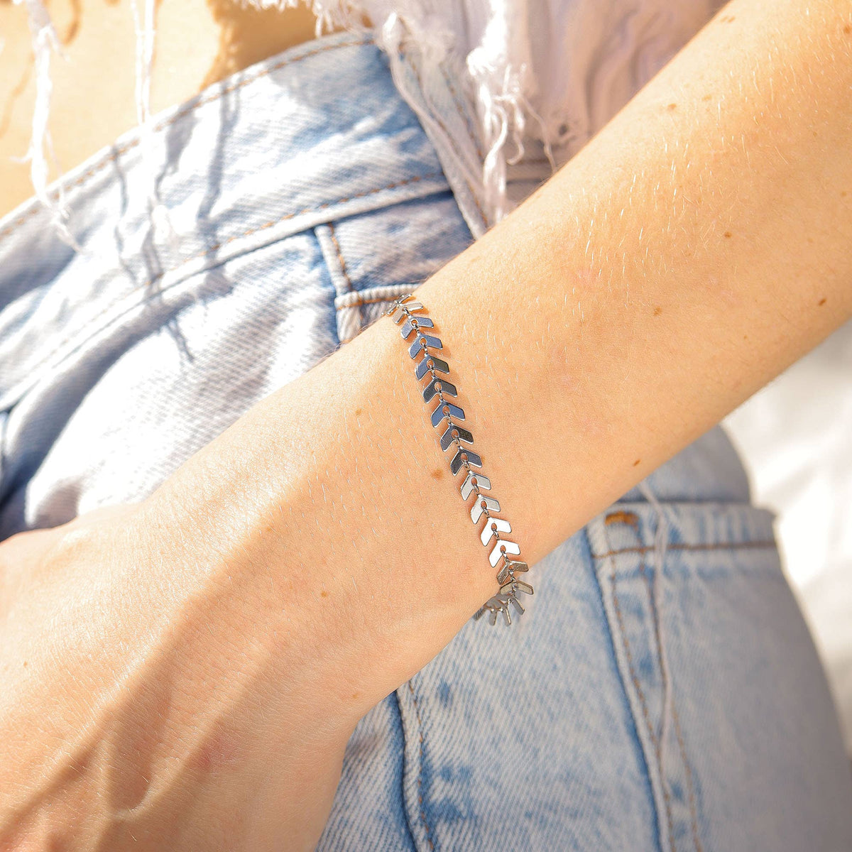 #208 Stainless Steel Gold Chevron Chain Bracelet