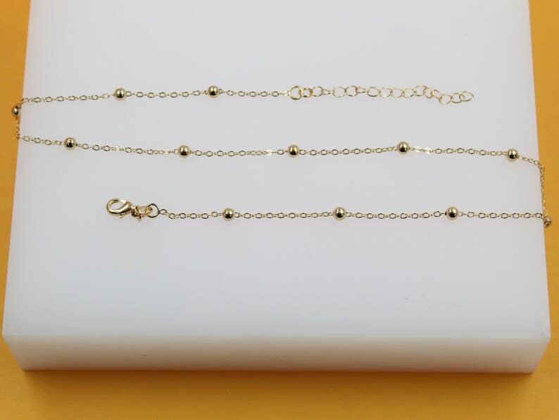 #203 18K Gold Filled Beaded Cable Chain Bracelet (F63)(I138A)