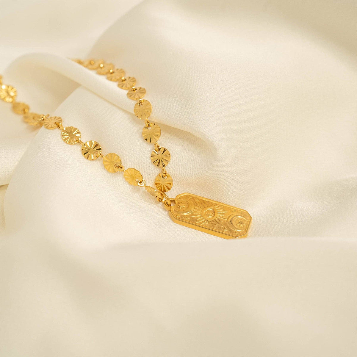 #207 18K Gold PVD Stainless Steel Sunburst Chain Necklace