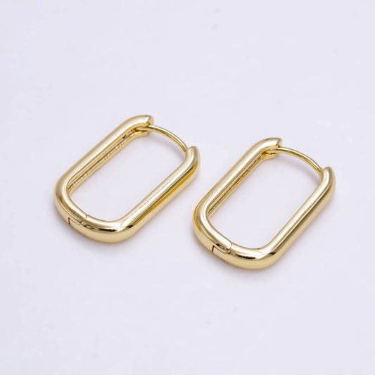 (#83) 14K Gold Filled or Silver 18mm Oblong Minimalist Huggie Hoop Earrings