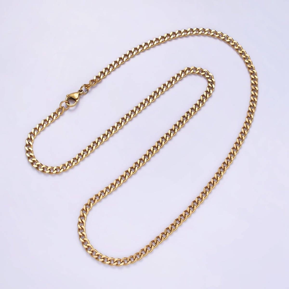 (#79) 4mm Wide Gold Filled Chain - 23.6" Unisex Silver Cuban Link Chains Necklace